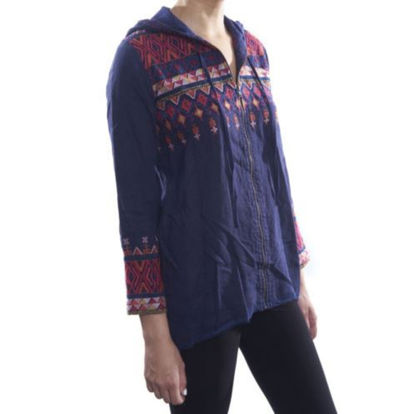 Johnny Was Embroidered Navy Reid Zip Up Hoodie NEW - Picture 4 of 4